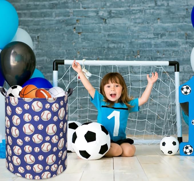 HIYAGON Baseball Kids Laundry Hamper, Large, Cotton & Linen, Waterproof PE Coating, Collapsible, Multi-purpose, Dinosaur Pattern