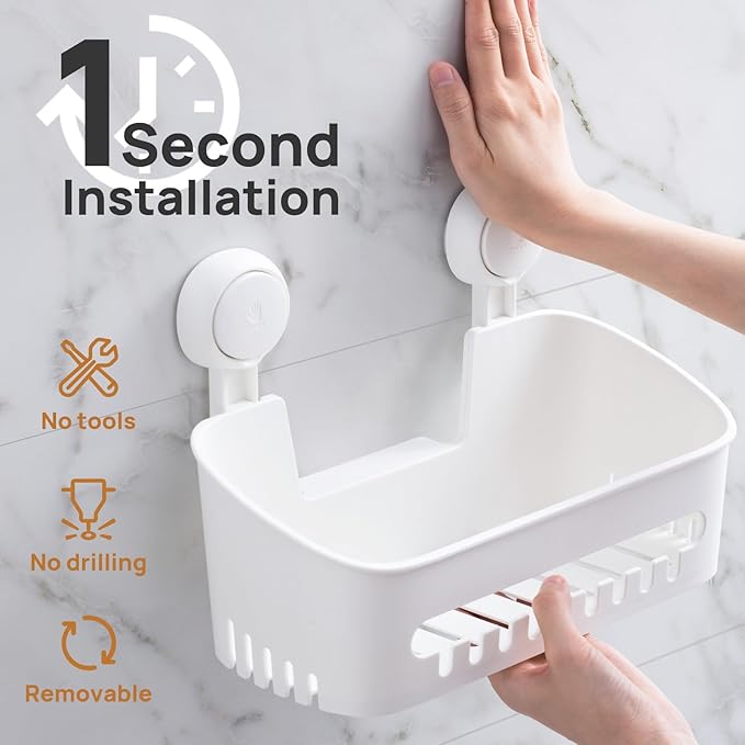 LEVERLOC Shower Caddy Suction Cup, Shower Organizer Removable Bathroom Shelf, Storage Suction Powerful Max Hold 22lbs Bathroom Caddy Waterproof Holder, Blue