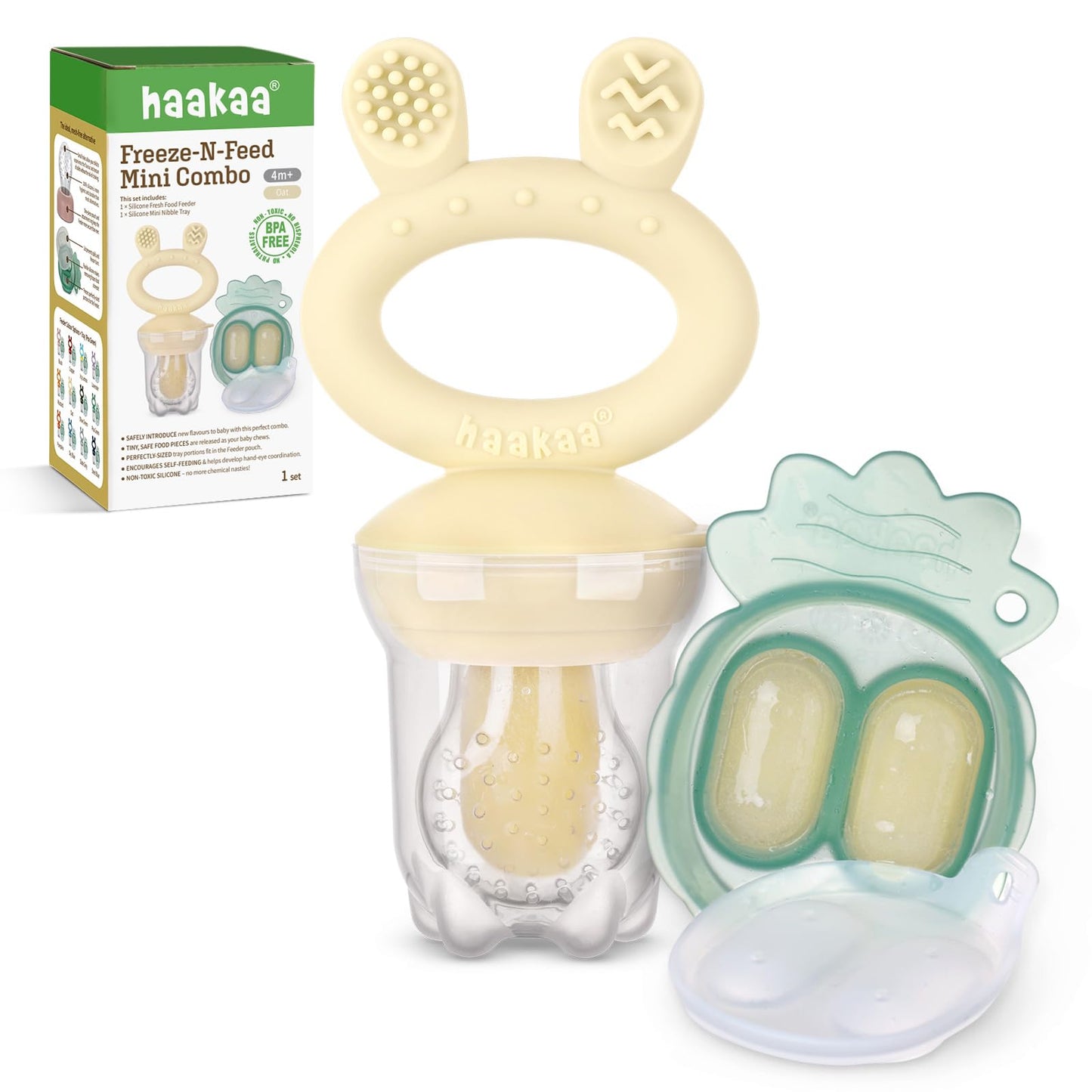 Haakaa Baby Fruit Food Feeder & Mini Freezer Nibble Tray Combo, Breastmilk Popsicle Molds for Baby Cooling Relief, BPA Free Silicone Feeder for Safe Infant Self Feeding, 4 Month+ (Lavender)