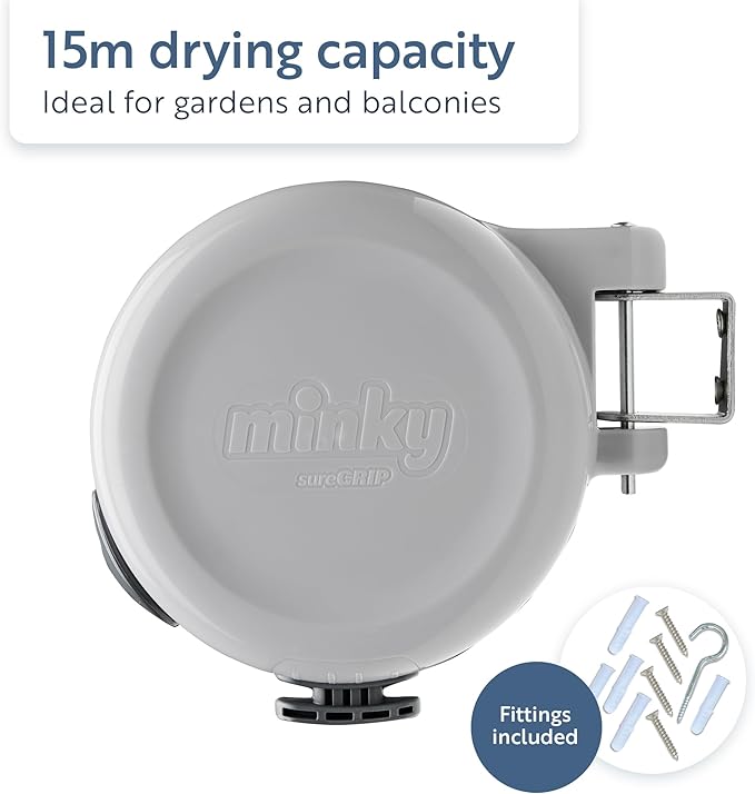 Minky Homecare Outdoor Retractable Clothesline - Heavy Duty PVC Coated Line - Energy and Space Saving Removable Laundry Drying Line - 49 Feet (Gray) (Pack of 6)