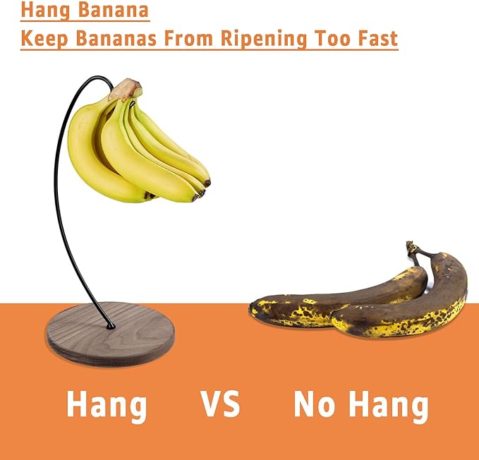 Black Walnut Banana Holder Stand - Banana Hanger Stand Wood, Wooden Bananas Tree Hanger to Keep Bananas Fresh