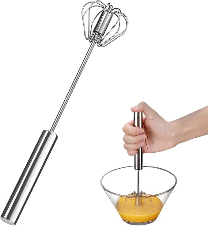 Egg Whisk, Upgraded Stainless Steel Semi Automatic Whisk,Hand Wisk Egg Beater Easy to Use for Making Cream, Blending, Whisking, Beating & Stirring (12 Inch)