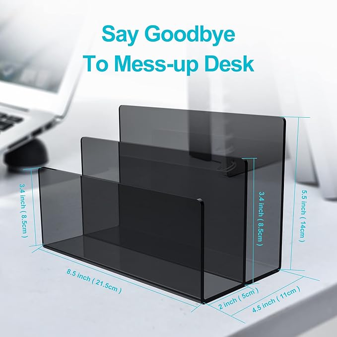 Boloyo Acrylic File Holder,1PC 2 Sections Clear Black File Organizer Mail Letter Sorter Desktop Folder Holder for Home Office School Envelope Bill Filling Paper Document