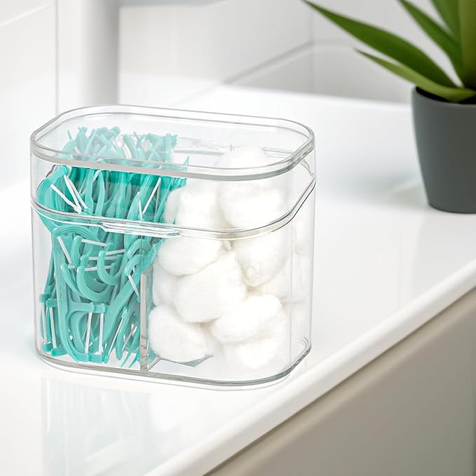 Clear Bathroom Organizer, 2-Size Essentials Set for Hail Accessories & Beauty Supplies,Cotton Swabs,Balls,Pads - Small Clear Plastic Canister Apothecary Jar Set, Vanity Makeup Storage Organizer (S)