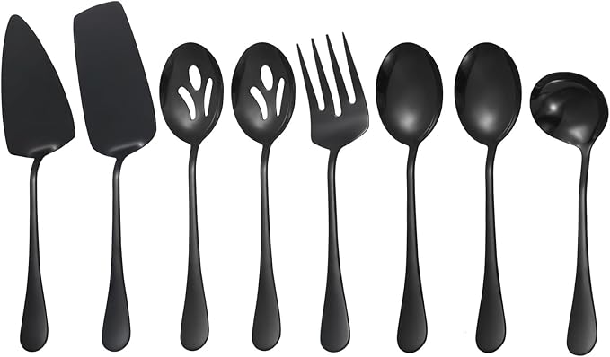 Gold Serving Utensils,8 Pcs Stainless Steel Serving Set with Serving Spoons,Serving Fork,Soup Ladle,Lasagna Server,Pie Server,Polished Serving Utensil Set for Buffet Parties Home,Dishwasher Safe