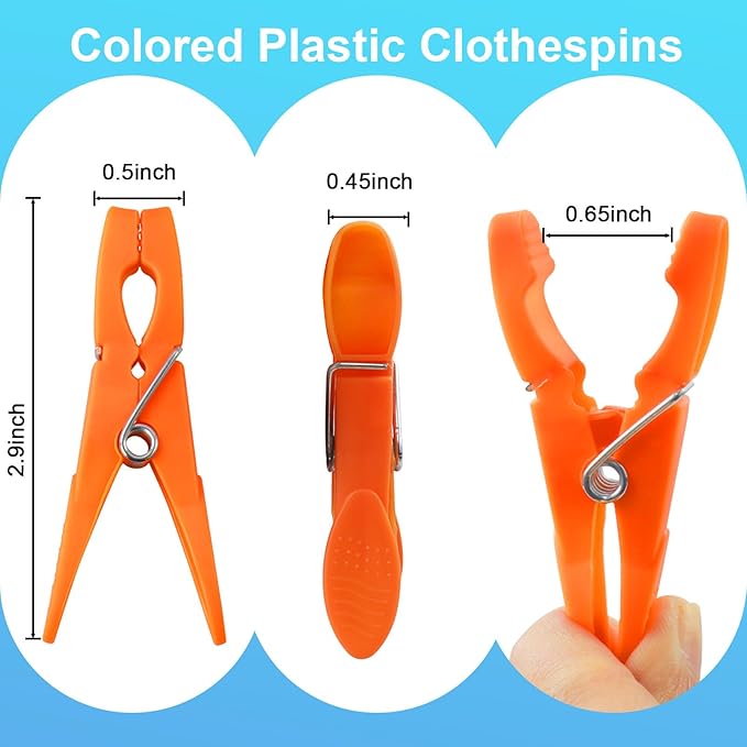 Colorful Plastic Clothespins, Heavy Duty Laundry Clothes Pins Clips Pegs, Drying Line Pegs Small Colored Clothes Pins for Outdoor, Clothesline Crafts Picture Clips Food Package Clips, 24 Packs