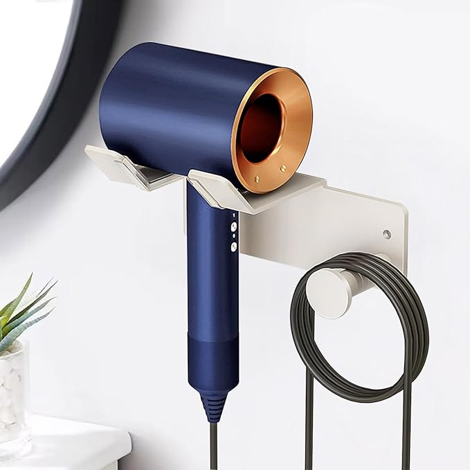 Hair Dryer Holder, HairDryer Holder Wall Mounted, Self Adhesive Blow Dryer Holder, Stainless Steel Hair Dryer Holder, Hairdryer Holder for Bathroom White