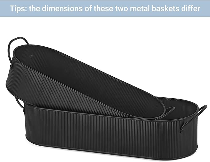 Mkono Metal Storage Basket for Toilet Tank Top Bathroom Decor, Galvanized Tray with Handle for Shelves, Farmhouse Toilet Paper Holder Organizing Bin Box for Countertop Living Room, Set of 2, Black