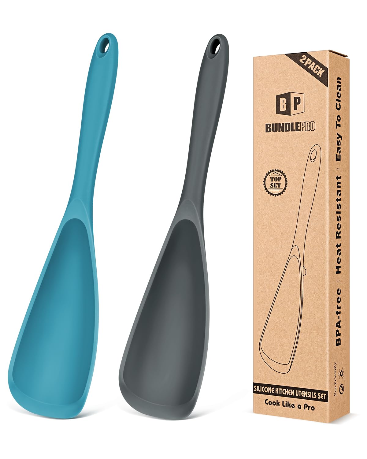 Pack of 2 Cooking Spoons for Non Stick Cookware, Multifunction Spatula Spoon BPA-Free, One-Piece Design, Suitable for Scooping, Scraping, Serving and Mixing(BLACK-RED)