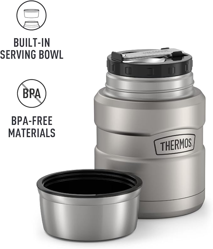THERMOS Stainless King Vacuum-Insulated Food Jar with Spoon,16 Ounce,Matte Stainless Steel,(Pack of 4)