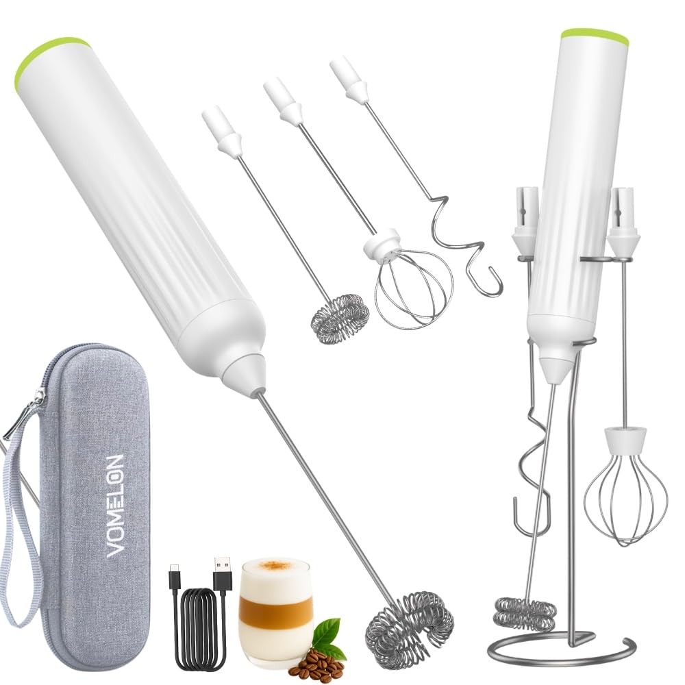 Milk Frother Handheld with 3 Stainless Steel Whisks, Rechargeable Electric Drink Mixer with Stand & Travel Case, Milk Foamer for Coffee, Latte, Cappuccino, Hot Chocolate, Egg,Jam Supplement-Pink