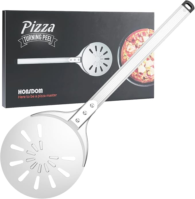 Pizza Peel 12 Inch, Large Aluminum Pizza Paddle with Long Ergonomic Handle & Perforated Non-Stick Surface, Pizza Oven Accessories for Baking, Launching, Turning & Retrieving Pizzas, Bread & Pastries