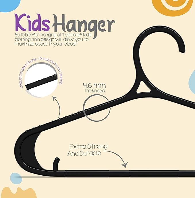 Utopia Home Kids Hangers - 11 Inch Plastic Baby Hangers for Closet - Infant or Childrens Hangers for Clothes 40 Pack (Black)
