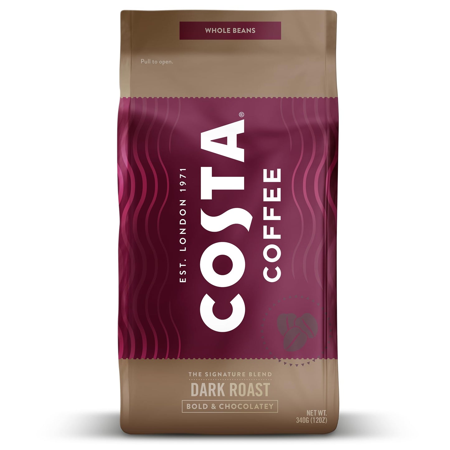 Costa Coffee Ground Medium Roast Coffee, 12 Oz Bag, Caramel & Nutty