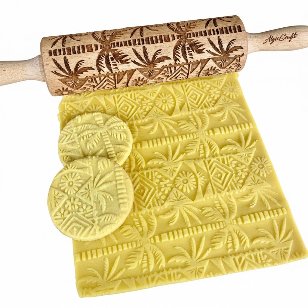 WILD POPPY Embossing Rolling Pin with Flowers Pattern. Dough and Clay Roller for Embossed Cookies and Pottery. Cookie and Ceramic Stamp. Backing Gifts for Women by Algis Crafts