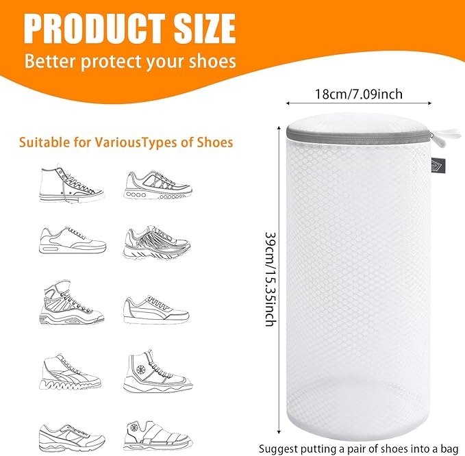 Kimmama Shoe Washing Machine Bag, Shoe Bag for Washing Machine, Mesh Laundry Bags for Sneakers, Footwear, Trainers, Slippers, Honeycomb Net, Grey Zipper, 7x15"