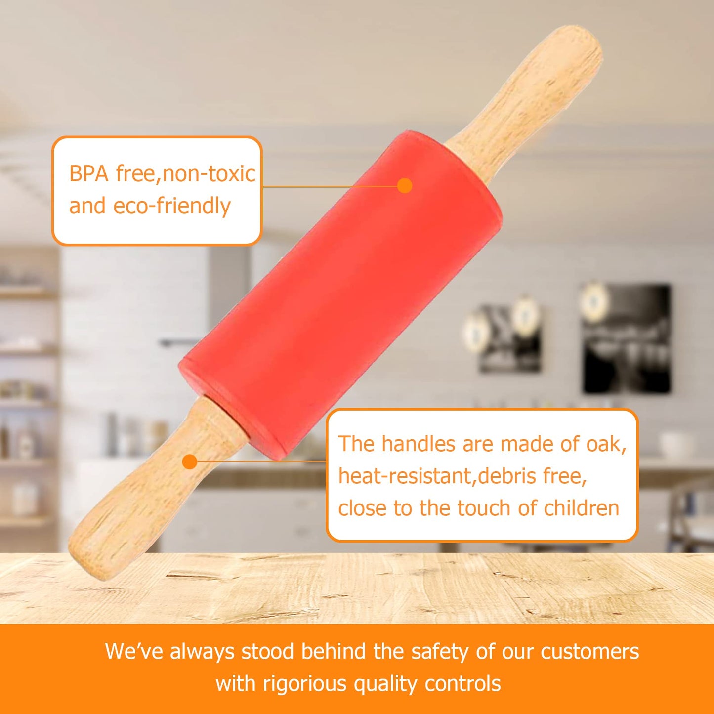 Honglida Mini Silicone Rolling Pin for Kids, Non-stick Surface Wood Handle, 9 Inch 2 Pack