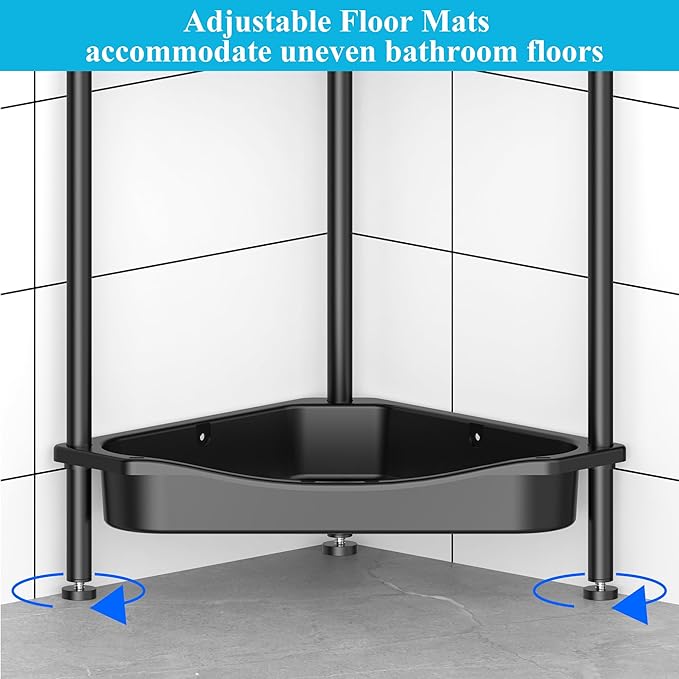 4 Tier Floor Standing Corner Shower Caddy Organizer Shelf with Hooks, Bathroom Shelves Stand Rack, Jet Black