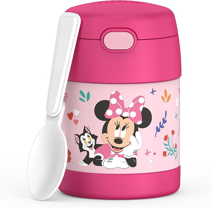 THERMOS FUNTAINER Insulated Food Jar, 10 Ounce, Kid Friendly Food Jar with Foldable Spoon, Preschool Minnie
