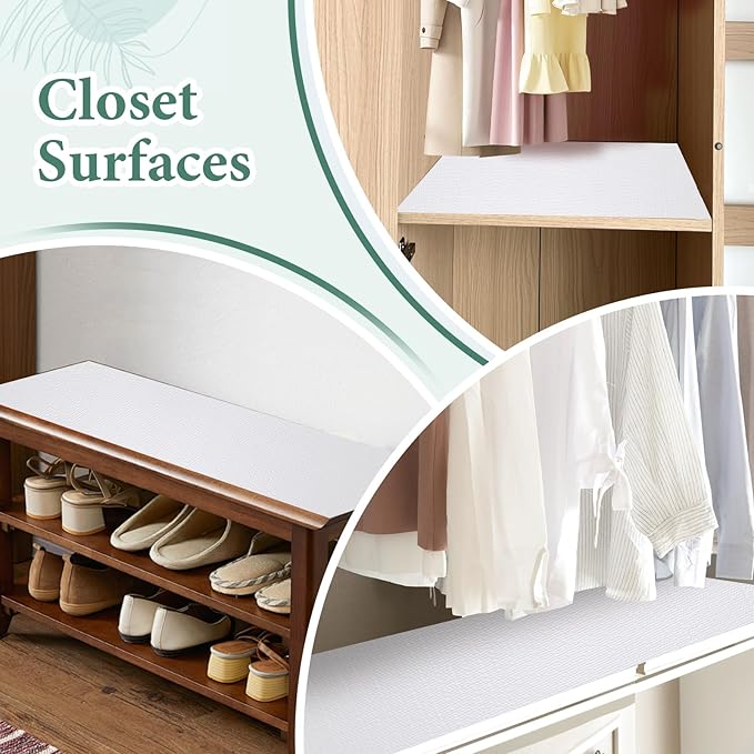 Drawer and Shelf Liner for Kitchen Cabinet: 23 in X 30 Ft Non Slip Waterproof Shelf Paper Non Adhesive Refrigerator Liners White Easy Liners for Bathroom Cupboard with Knife Tape Measure
