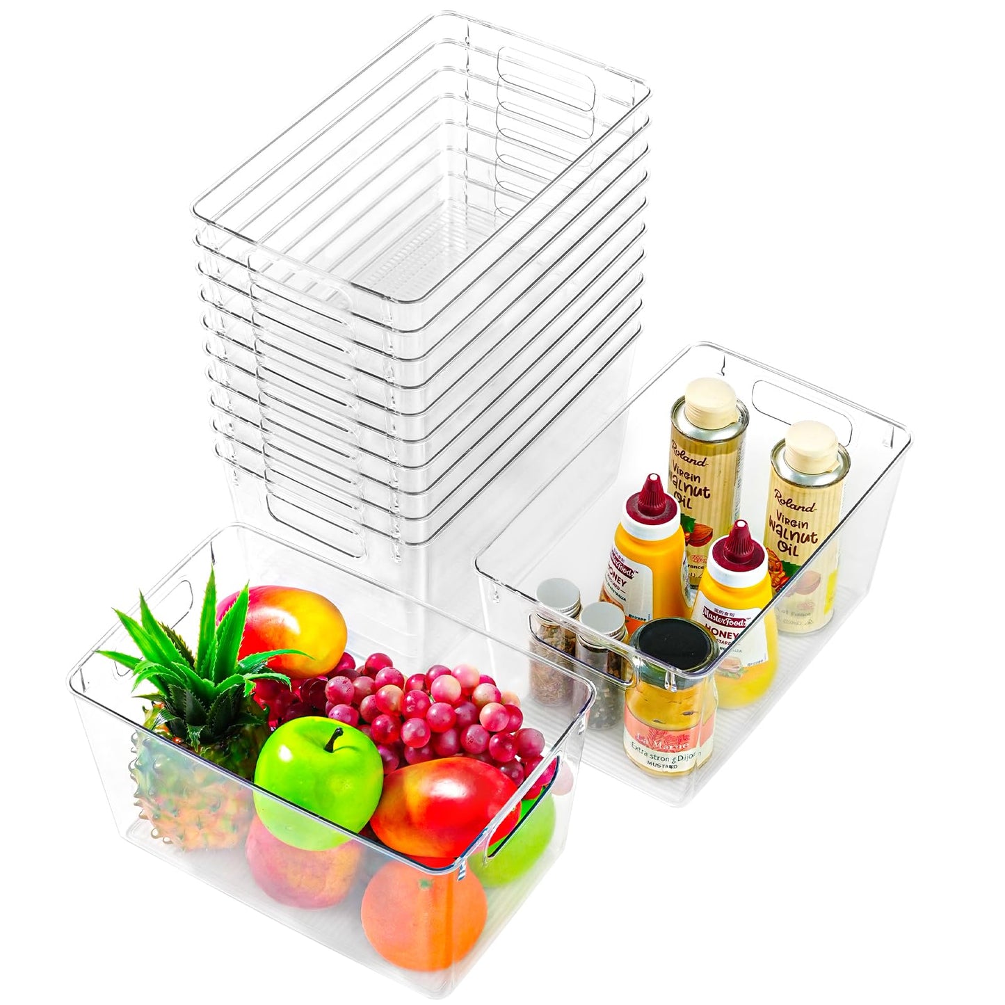 Freebat 12 Pack Pantry Organization and Storage,Clear Plastic Storage Bins