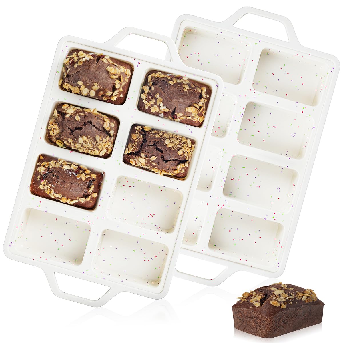 Mini Loaf Pan, Metal Reinforced Silicone Mini Bread Loaf Pan Nonstick Cornbread Pan 8 Cavities Silicone Molds for Baking Bread, Loaf, Meatloaf, Brownie, Butter