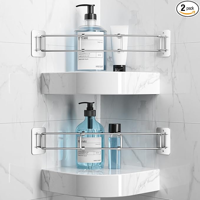 2 Pack RV Shower Corner Storage Bar - Adjustable Stainless Steel Rod for Shelves - 7-13 Inch Length - Camper Organization