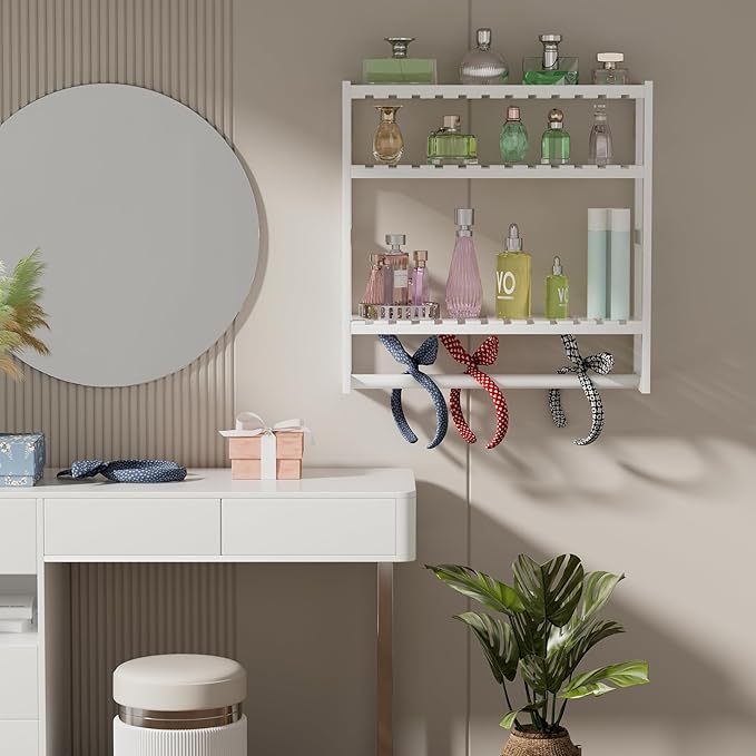 Towel Rack Bathroom Storage Shelves Over The Toilet with Towel Bar 100% Bamboo Adjustable Height Floating Shelf Wall Shower Shelf for Small Space Bathroom Kitchen Multi Usage (White-2Pack)