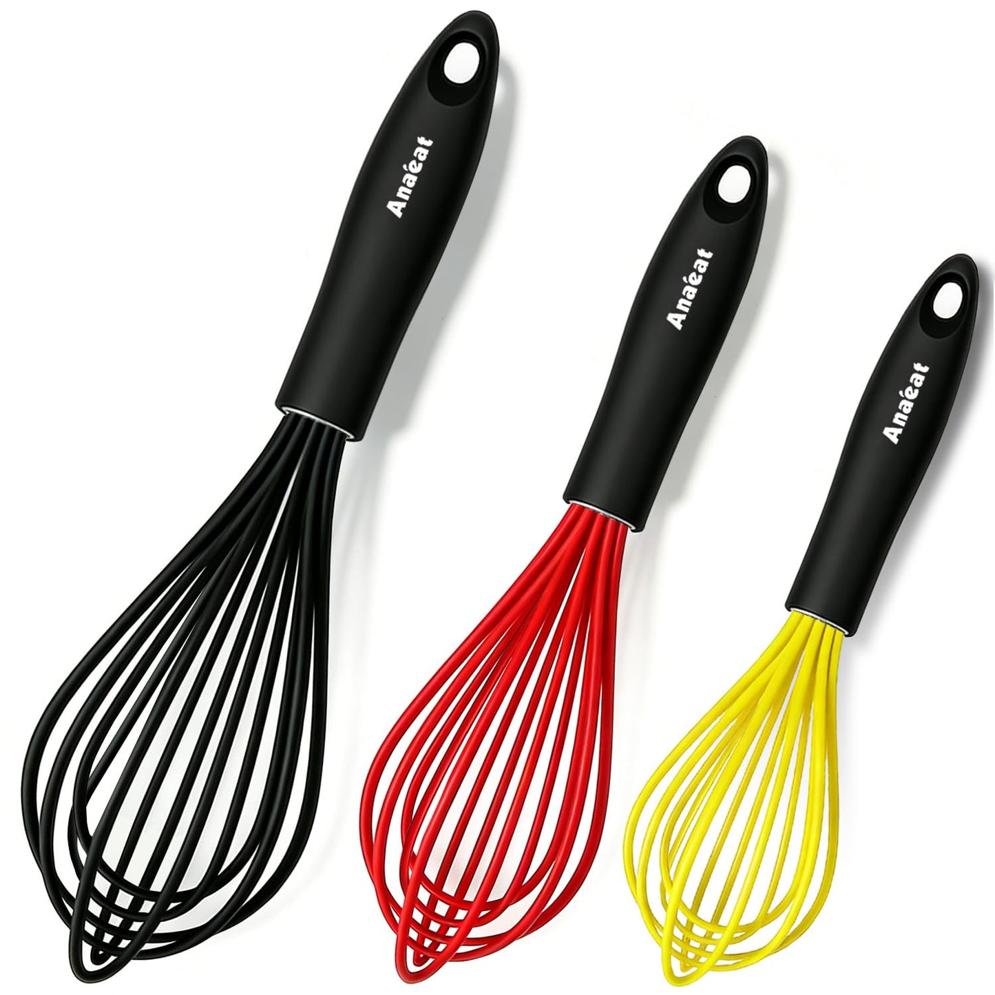 Anaeat Silicone Balloon Whisk, Perfect for Non-Stick Cookware, Milk and Egg Beater Blender, Heat Resistant Kitchen Whisks for Whisking, Cooking, Baking, Beating, Frothing & Stirring (Black)