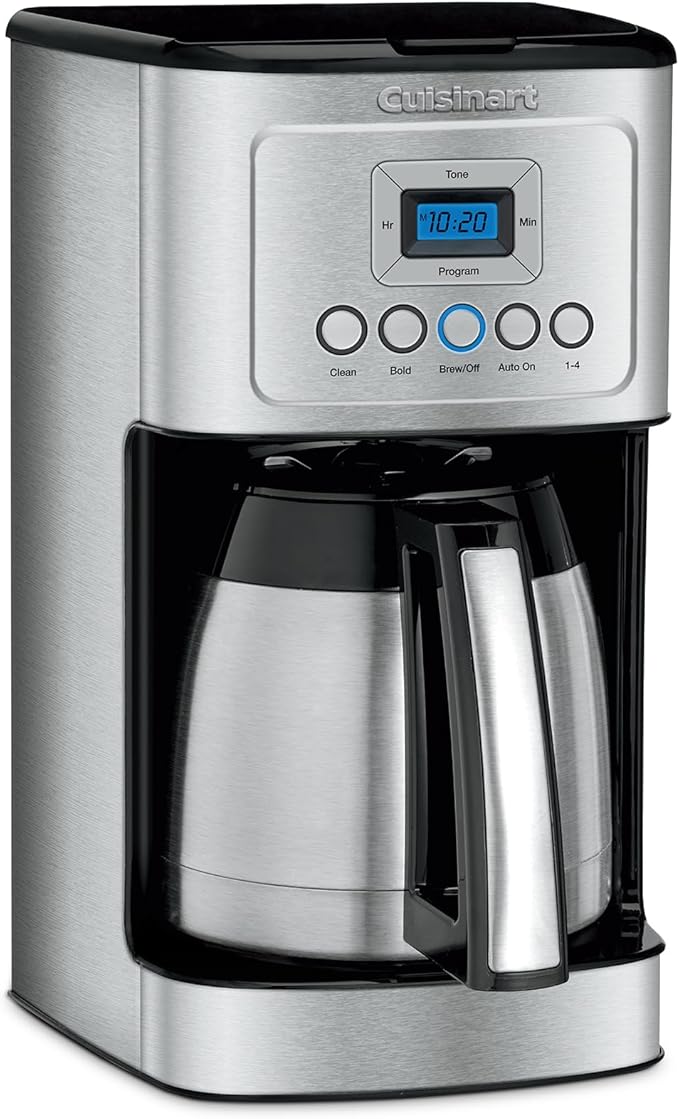 Cuisinart 12-Cup Coffee Maker, Programmable PerfecTemp Thermal Carafe Coffee Machine with 1-4 Cup Setting, Brew Strength Control and Brew Pause, Stainless Steel, White