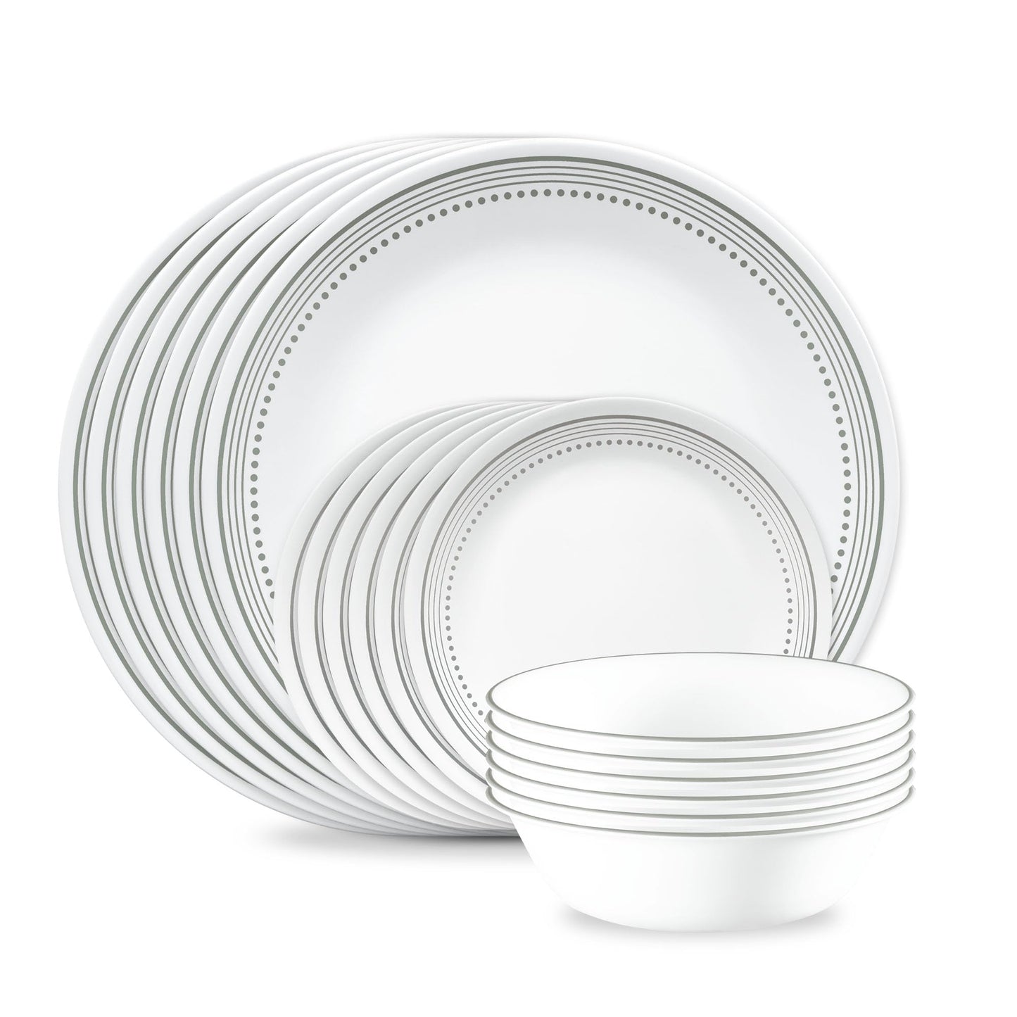 Corelle Vitrelle 18-Piece Service for 6 Dinnerware Set Triple Layer Glass and Chip Resistant, Lightweight Round Plates and Bowls Set, City Block