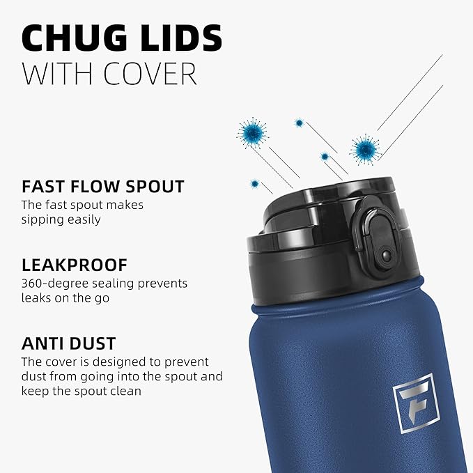 Fanhaw 20 oz Insulated Stainless Steel Water Bottle with Anti-Dust Chug Lid, Leakproof Vacuum Metal Bottle for Kids, Women & Men (Navy Blue)