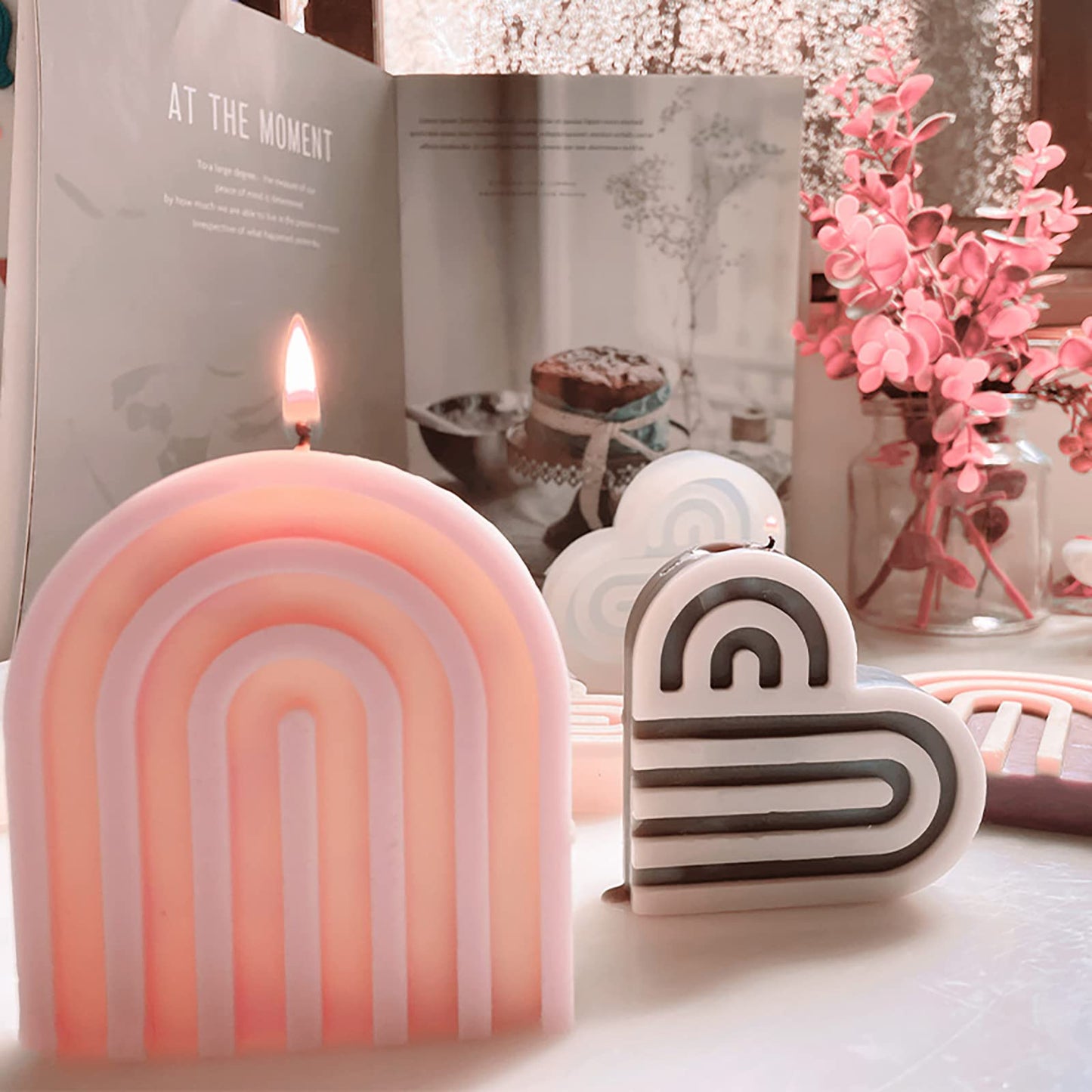 2 Pack Silicone Resin Flower & Candle Mold - Round & 3D Cylinder Molds for Handmade Candles & Soap