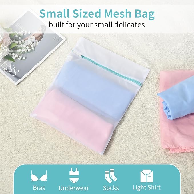 OTraki 12x16 Inch Mesh Laundry Bag 2 Pack Small Lingerie Sock Bag Washing Machine Soft Fine Mesh Zipper Laundry Bra Underwear Wash Bag for Home Travel Don't Drying, Melting 140-176℉ White
