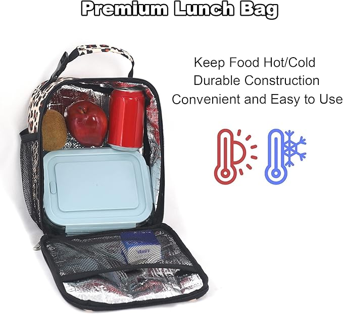 Femuar Lunch Box for Men Women Adults Small Lunch Bag for Office Work Picnic - Reusable Portable Lunchbox, Leopard