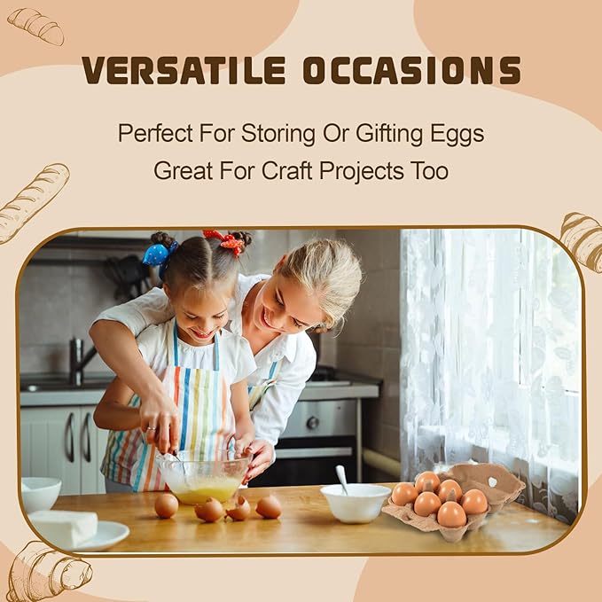 40 Pack Half Dozen Egg Cartons Bulk 6 Count, Empty Natural Paper Pulp Egg Cartons Reusable, Strong Sturdy Design Made from Natural Cardboard.