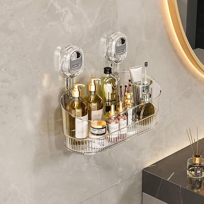 Clear Bathroom Shower Caddy, Wall Mount Storage Shelf with Suction Cups,Bathroom Storage Shelf 12.7x4.5x3.5 inchesLoad-bearing capacity: 22Ib 1piece (transparent)