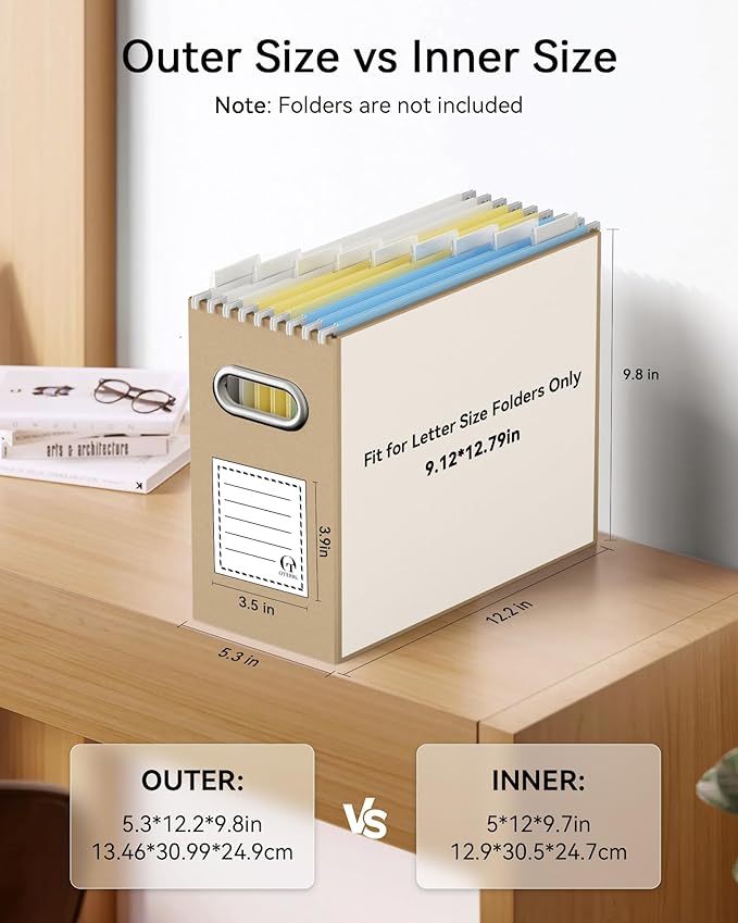 Oterri Cardboard File Organizer Box for Hanging File Folders Letter Size,File Box for Computer Desk,File Cabinet,Working Home,Office,Classroom (Brown, Letter Size - 2 Packs)