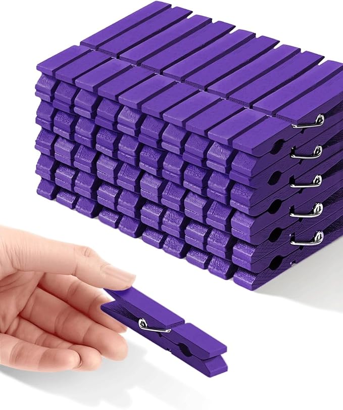 Colored Clothespins, Colorful Clothes Pins Wooden Clips Rainbow Colors 50 Pack Decorative Crafts Pegs Photos Pictures Decoration Clip Clothing Hanging Closepins, 2.83 Inch (Purple)