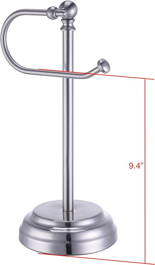 SunnyPoint Heavy Weight Classic Decorative Metal Fingertip Towel Holder Stand for Bathroom, Kitchen, Vanity and Countertops. (Brush Chrome, Overall: 6.7" x 5.5"x13.4"H)