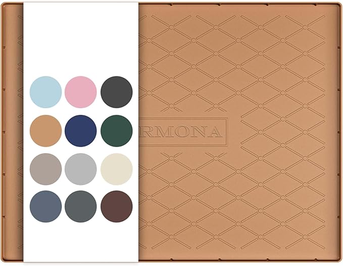 URMONA 28" x 19" Waterproof Silicone Mat in Multiple Sizes & Colors, Under Sink Mat for Kitchen & Bathroom, Pet Food Pad for Dogs & Cats, Kitchen Cabinet Liner, Multi-Purpose for Storage(Khaki)