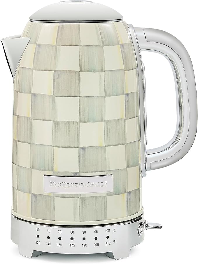 MACKENZIE-CHILDS Electric Kettle, 8 Cups, Gray-and-White Sterling Check