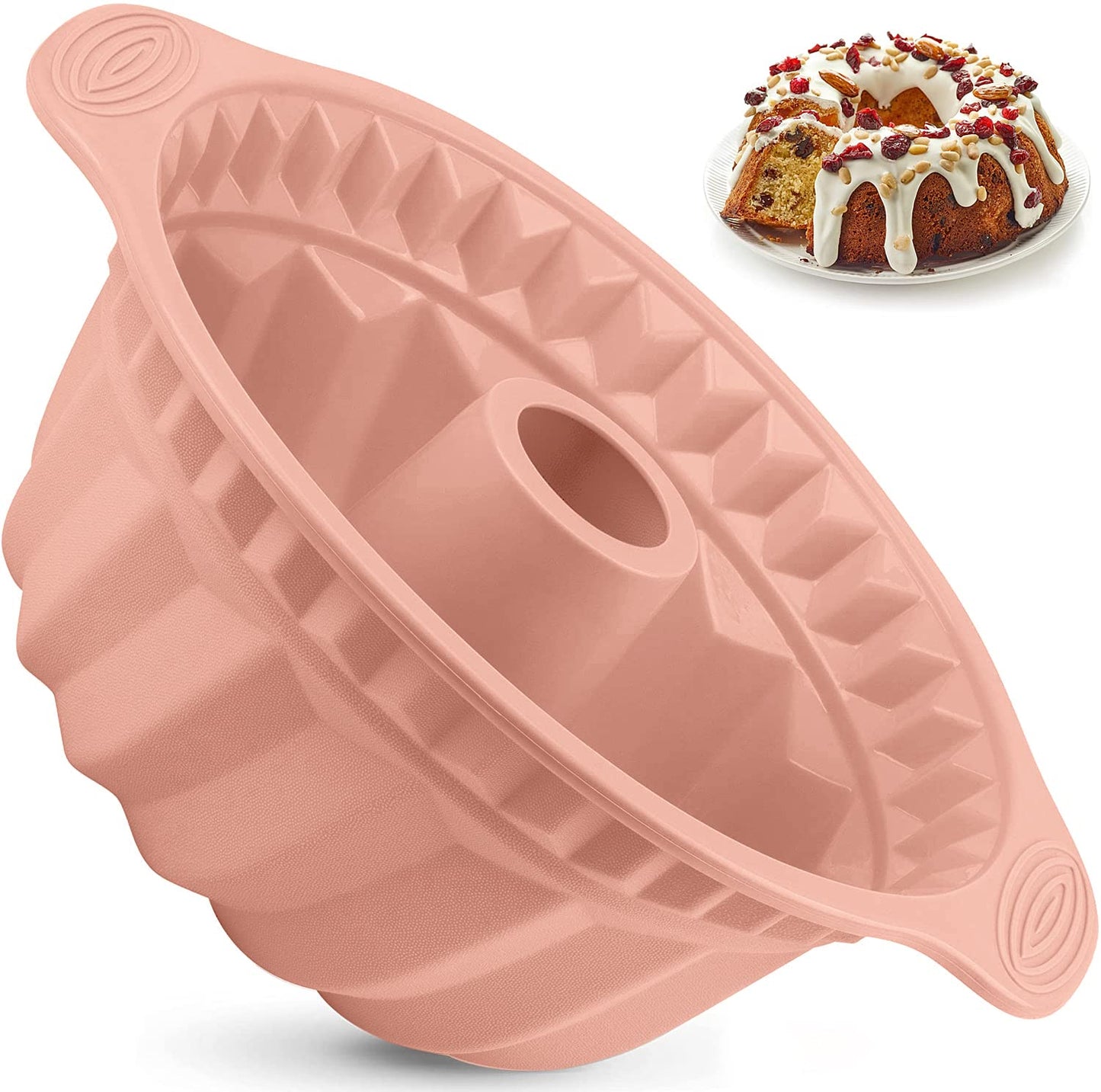 Kenond 2 Pack 9.5 Inch Silicone Fluted Cake Pan, With Sturdy Handle