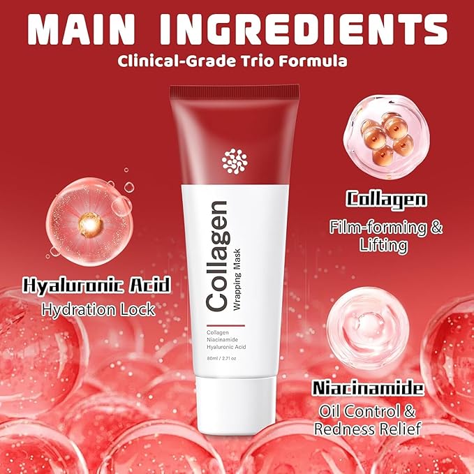 Collagen Peel off Face Mask for Hydrating, Shrinking pores, Wrinkles Fine Lines, Glowing Skin, Deep Repairing, 2.71oz/80ml