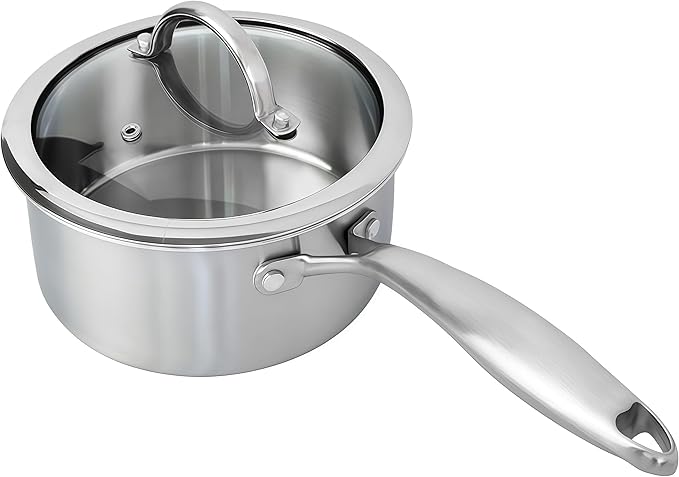 1.5 Quart Stainless Steel Saucepan with Steamer Basket, 18/10 Tri-ply Construction, Versatile Sauce Pan with glass Lid - Perfect for Cooking Gravies. Pasta, Vegetable and More