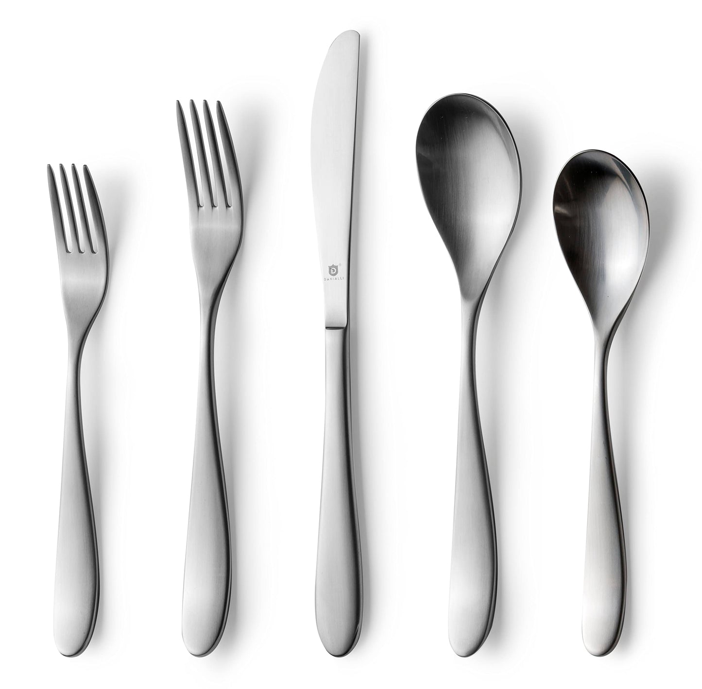 Danialli Matte Silverware Set, 18/10 Stainless Steel Satin Flatware, Modern Brushed Finish Cutlery, Dishwasher Safe & Durable, Built to Last (40-Piece, Marettimo)