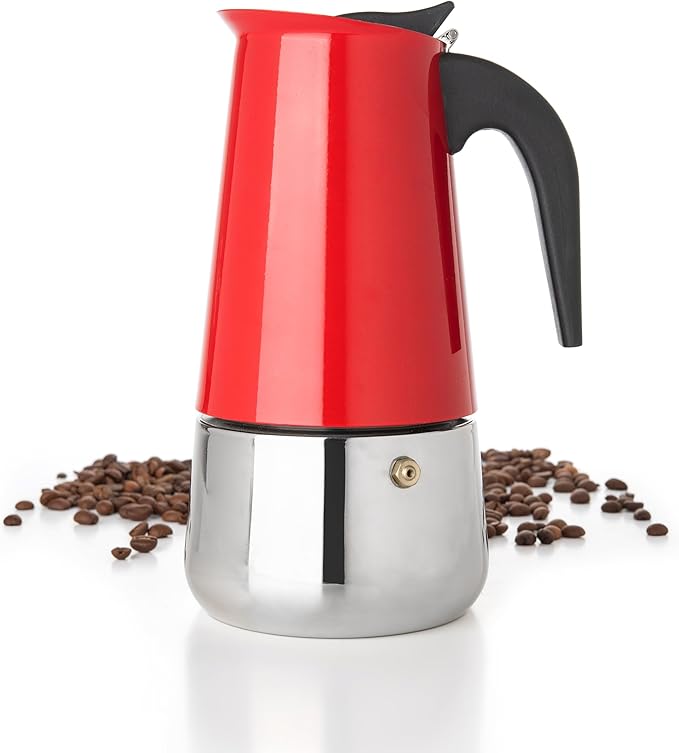 Mixpresso 6 Cup Greca Moka Pot, Stainless Steel Stovetop Espresso Maker