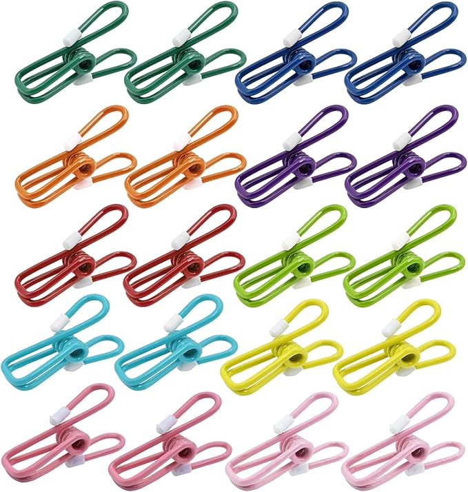 20 Pack of 2.2 Inch (55mm) Stainless Steel Laundry Clothes Pins - Durable Clothespins for Hanging Clothes and Food Packages, Metal Clips for Outdoor Use and Snack Bag Sealing
