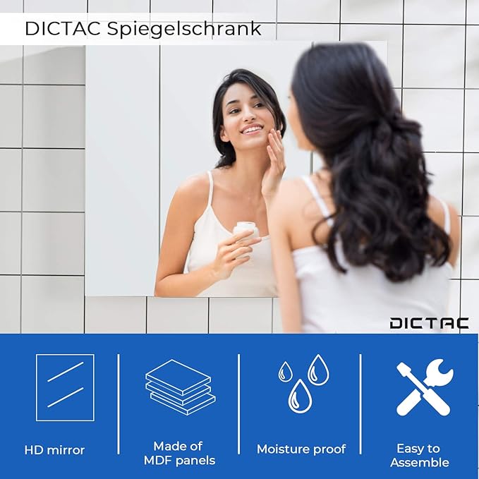 DICTAC Medicine Cabinet Bathroom Mirror Cabinet with 3 Door 27.6x23.62 Inch Bathroom Wall Cabinet with Mirror Wall Mirror Storage Shelf with 3-Adjustable Shelves Storage Organizer Cupboard,White