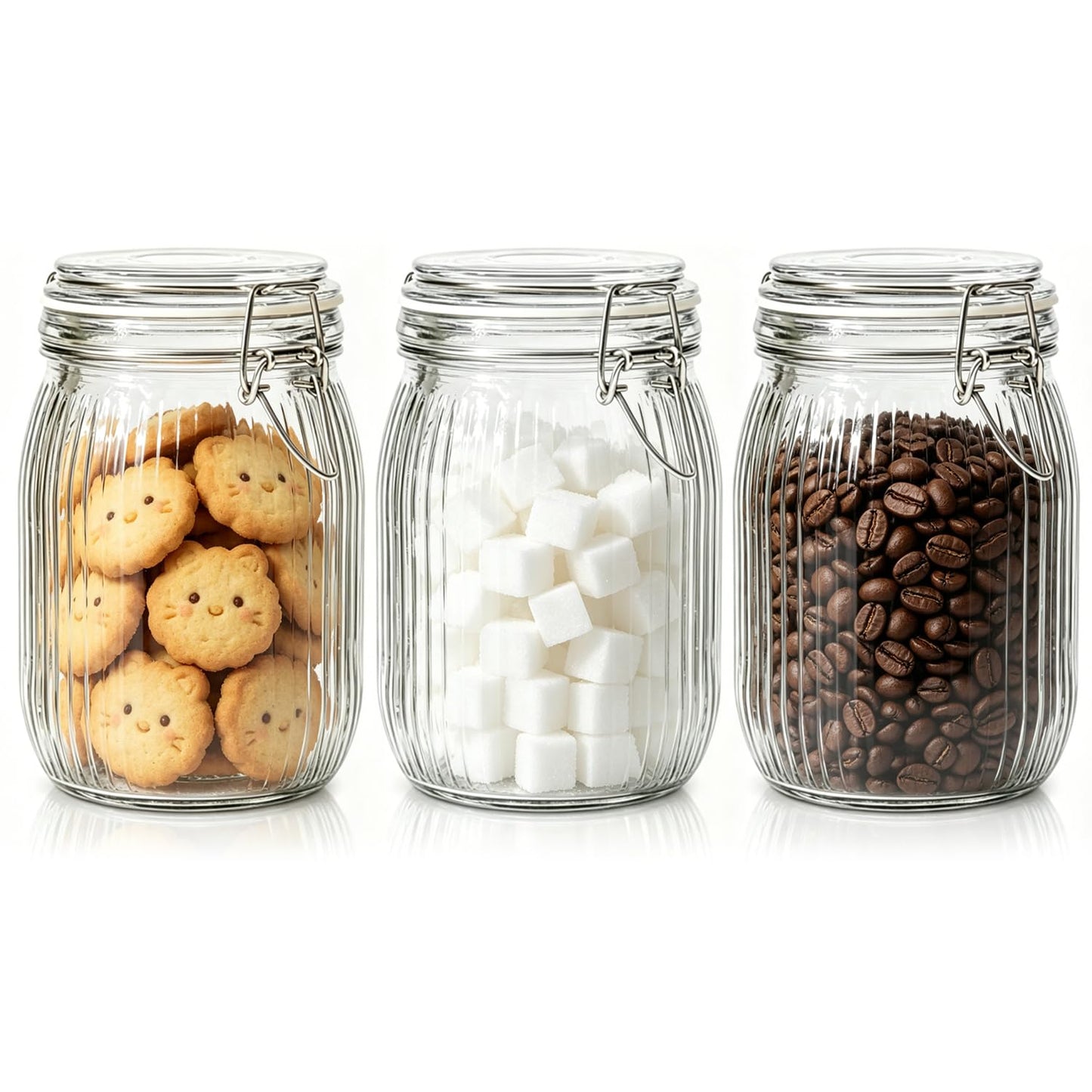 ComSaf Glass Jars with Airtight Lids 34oz 3 Pack Pantry Storage Coffee